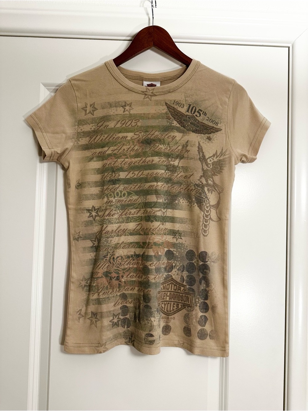 Harley-Davidson Tan Graphic Tee Y2K Vintage-Inspired Biker Shirt Earth Tones